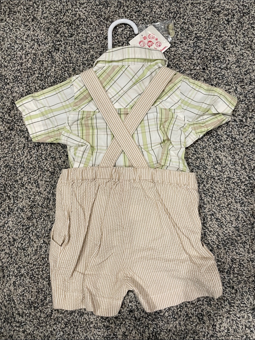 Vintage Hanna Andersson Overalls Matching Set with Green Plaid Shirt 0-3m NWT - Picture 4 of 9
